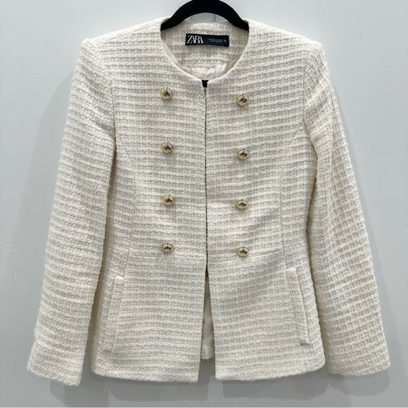 NWOT Zara Textured Tweed Ecru Blazer. Chanel style. Blogger fave. - Picture 9 of 15